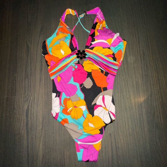 Trina Turk women’s GEMINI FLORAL Plunge One Piece Swimsuit Size 8 - Picture 4 of 8